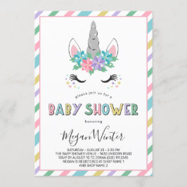 Invitación Floral Unicornio Pastel Baby Shower
