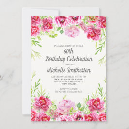 Invitación Floral Verde Acuarela Rosa Cumpleaños 60