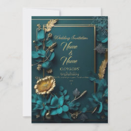 Invitación floral verde azulada a la boda