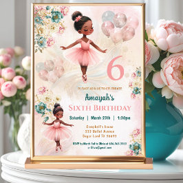 Invitación Floral Verde azulada rosa de piel oscura Ballerina