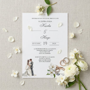 Invitación Floral verde con anillo Boda española