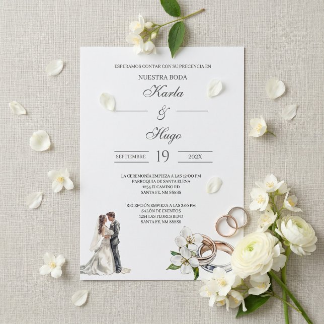 Invitación Floral verde con anillo Boda española (Subido por el creador)