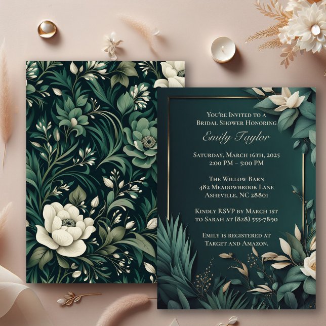 Invitación Floral verde de esmeralda oscura (Subido por el creador)