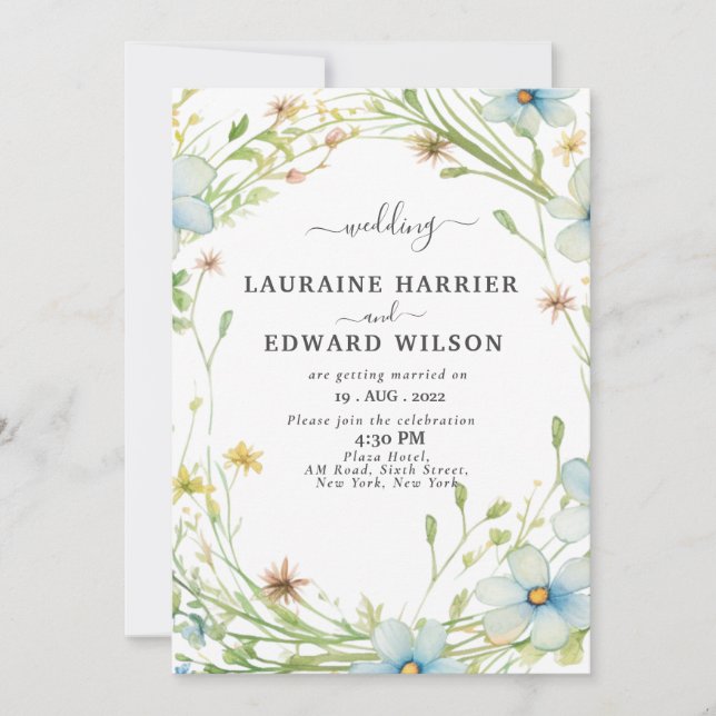 Invitación floral verde de eucalipto con vegetació (Anverso)