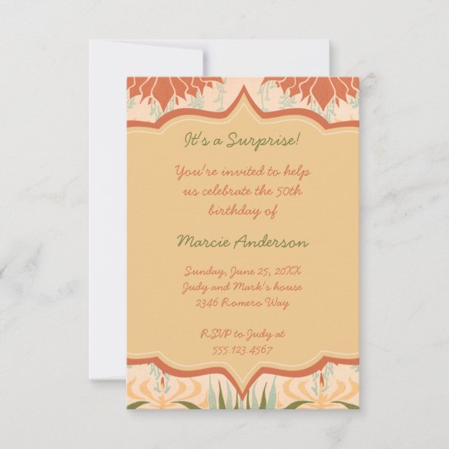 Invitación floral verde de marfil del fiesta del (Anverso)