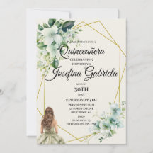 Invitación floral verde de Quinceañera