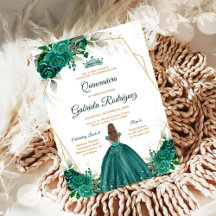 Invitación floral verde dorado Quinceañera