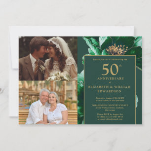 Invitación Floral Verde Entonces Y Ahora Aniversario 50 2 Fot