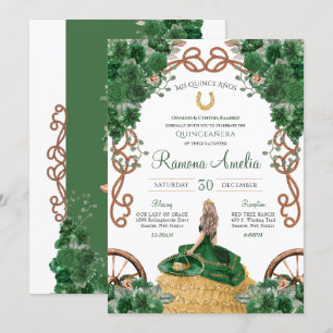 Invitación Floral verde esmeralda Charra Quinceañera