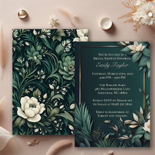 Invitación Floral Verde Esmeralda Oscuro