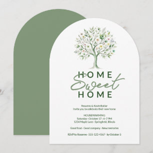 Invitación Floral Verde Hogar Dulce Hogar Calentando la Casa