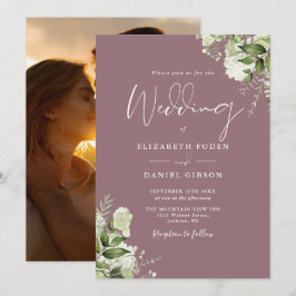 Invitación Floral Verde Malva Elegante Boda Foto