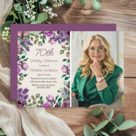 Invitación Floral verde morada de la menta 70.ª foto de cumpl
