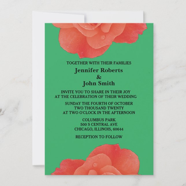 Invitación Floral Verde Naranja Rosa Rústica Boda de Caída (Anverso)