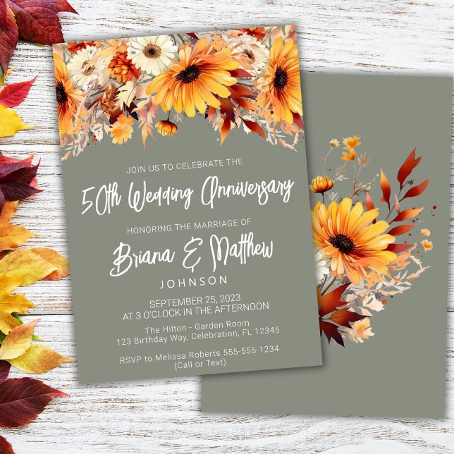 Invitación Floral verde otoño 50° aniversario Boda (Subido por el creador)