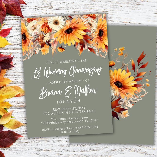 Invitación Floral verde otoño primer aniversario Boda (Subido por el creador)