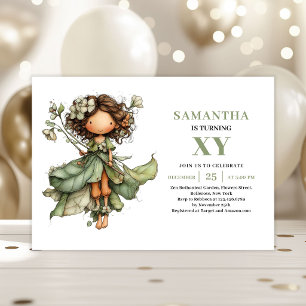 Invitación floral verde polvoriento para cumpleaño