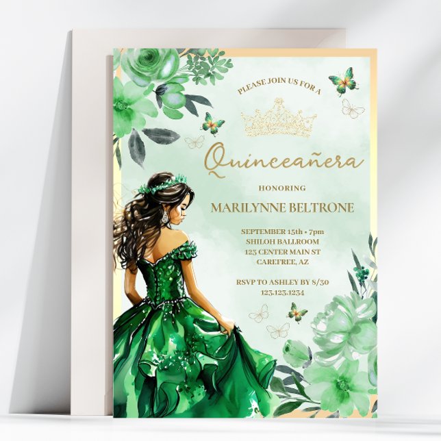 Invitación Floral Verde Princesa Mariposa Quinceañera (Subido por el creador)