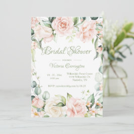 Invitación Floral verde rosa y sabrosa elegante ducha de novi