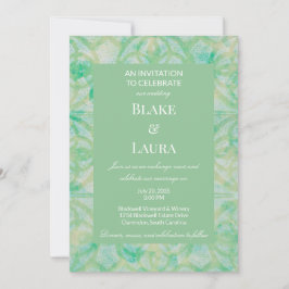 Invitación Floral Verde y Azul de Primavera Batik Personaliza