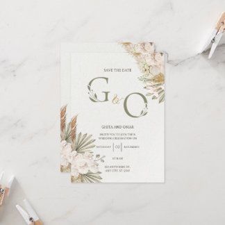 Invitación floral verde y dorada para guardar la f