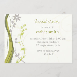 Invitación floral verde y gris claro