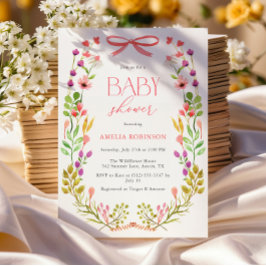 Invitación Floral Verdor rosa Bow Rústico Baby Shower