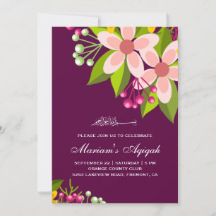 Invitación Floral vibrante niña bebé Aqiqah