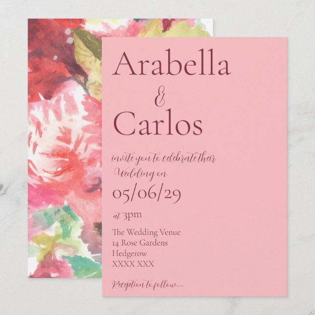 Invitación floral vibrante rosa oscuro (Anverso / Reverso)