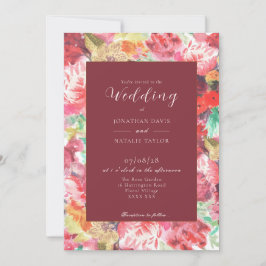 Invitación floral vibrante rosa y rojo