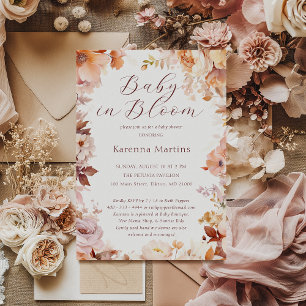 Invitación Floral Vintage blanca Nacida En Ducha De Bloom