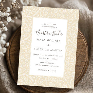 Invitación Floral Vintage Crema Nuestra Boda Boda