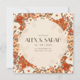 Invitación Floral vintage crema y roya salvan la fecha
