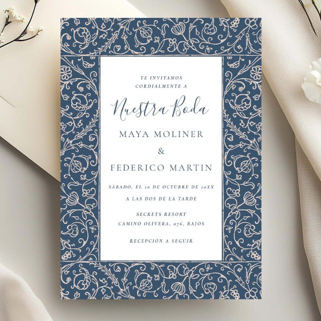 Invitación Floral Vintage Dark Blue Nuestra Boda Wedding (Subido por el creador)