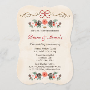 INVITACIÓN FLORAL VINTAGE DE PIÑA NAVIDAD ANIVERSARIO