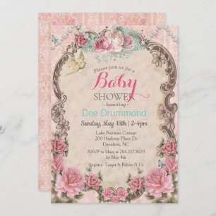 Invitación floral vintage de Shabby Chic Baby Show