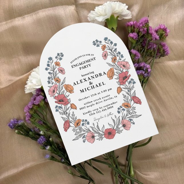 Invitación Floral Vintage Engagement Party Invitation (Elegant vintage floral engagement invitation with soft botanical flowers)