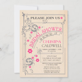 Invitación Floral Vintage Flourier Gris Rosa Ducha Bridal