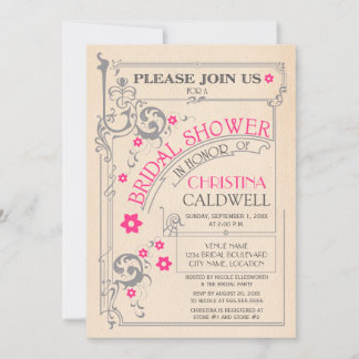 Invitación Floral Vintage Flourier Gris Rosa Ducha Bridal