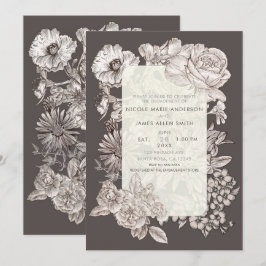 Invitación Floral Vintage Moderno Marfil y Gris Compromiso