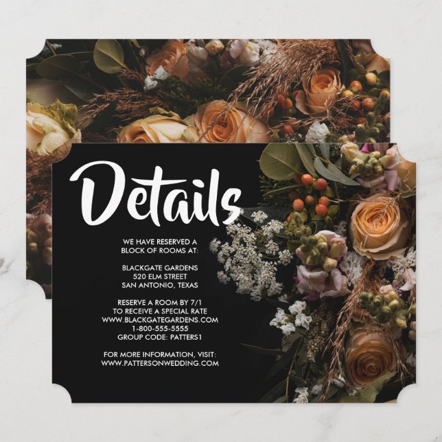 Invitación floral vintage oscura (Anverso / Reverso)
