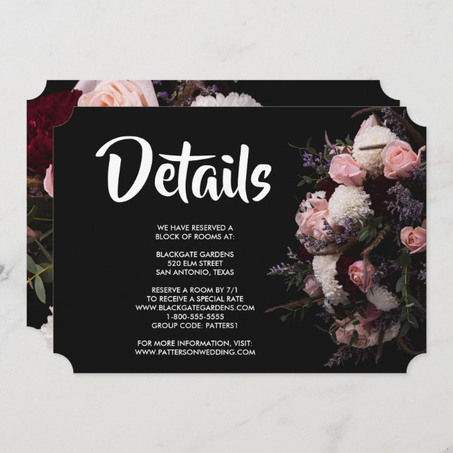Invitación Floral vintage oscuro (Anverso / Reverso)