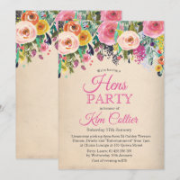 Invitación floral vintage para fiesta de gallinas