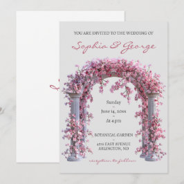 Invitación floral vintage rosa suave gris de boda