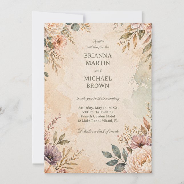 Invitación Floral Vintage Suave (Anverso)
