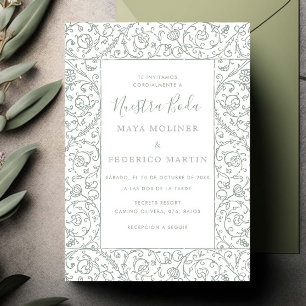 Invitación Floral Vintage Verde Salvia Nuestra Boda Boda