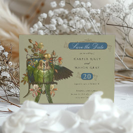 Invitación Floral vintage y loro 'Save the Date'