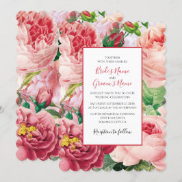 Invitación Floral Vintage y rosas rosadas botánicas Boda Invi