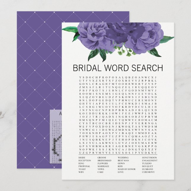 Invitación Floral Violeta de novia ducha de juego de búsqueda (Anverso / Reverso)