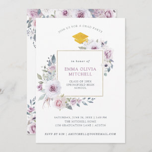 Invitación Floral violeta de Rubor  Partido de Graduación